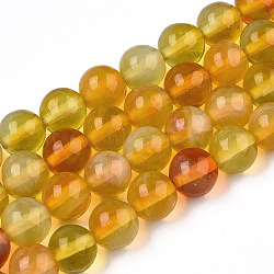 Glass Round Beads Strands, Imitation Stones, Round, Orange, 8~8.5x8mm, Hole: 1mm, about 46~52pcs/strand, 14.17''~15.35''(36~39cm)(GLAA-M044-01J)