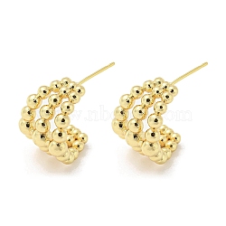 Rack Plating Brass Round Beaded Stud Earrings, Split Earrings, Long-Lasting Plated, Lead Free & Cadmium Free, Real 18K Gold Plated, 20.5x14.5mm(EJEW-F331-28G)