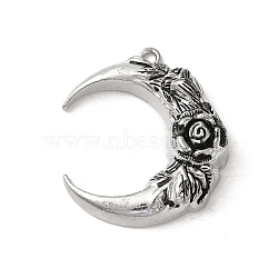 Alloy Enamel Pendants, Moon with Rose Charm, Platinum, 43.5x37x10.5mm, Hole: 2.5mm(FIND-A042-15P)
