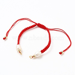 Adjustable Nylon Thread Braided Bead Bracelet Making, with Brass Beads, Natural Cultured Freshwater Pearl Beads and 304 Stainless Steel Jump Rings, Golden, Red, 6~12-1/8 inch(15~30.5cm)(AJEW-JB00791-02)