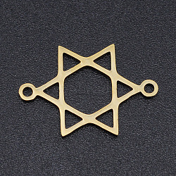 201 Stainless Steel Links connectors, Laser Cut, Hollow, for Jewish, Star of David, Golden, 13.5x20x1mm, Hole: 1.4mm(STAS-S105-T887-2)