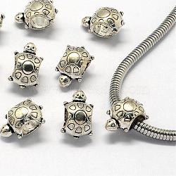 Tibetan Style Alloy Beads, Large Hole Beads, Tortoise, Antique Silver, 14x9x8mm, Hole: 5.5mm(PALLOY-S079-116AS)