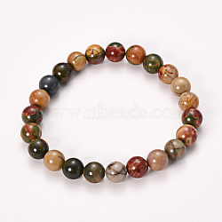 Natural Polychrome Jasper/Picasso Stone/Picasso Jasper Beaded Stretch Bracelets, Round, 2-1/8 inch(55mm), bead: 8~9mm(BJEW-Q692-11-8mm)