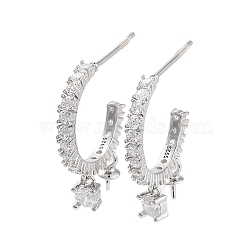 925 Sterling Silver with Cubic Zirconia Stud Earring Findings, Real Platinum Plated, 21mm, Pin: 0.6mm(EJEW-B038-11P)