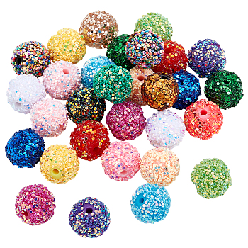 30Pcs Opaque Acrylic Beads, Round Beads, with Paillette, Mixed Color, 16mm, Hole: 2.5mm
