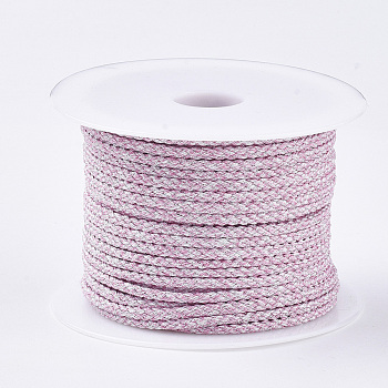 Polyester Braided Cords, with Metallic Cord, Pearl Pink, 4x3mm, about 32.8 yards(30m)/roll
