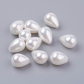 Shell Pearl Half Drilled Beads, teardrop, White, 11x8mm, Hole: 1mm