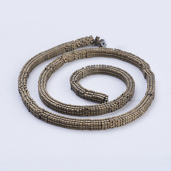 Electroplate Non-magnetic Synthetic Hematite Beads Strands, Frosted, Square, Antique Bronze Plated, 4x4x1mm, Hole: 1mm, about 395pcs/strand, 15.5 inch(39.5cm).