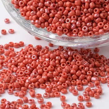 12/0 Ceylon Pearl Luster Plated Round Glass Seed Beads, Orange Red, 2~3x1.5~2mm, Hole: 0.8~1mm, about 37500pcs/pound