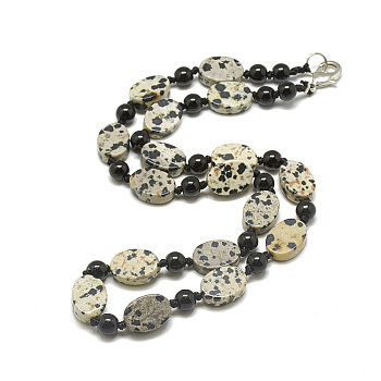 Natural Dalmatian Jasper Beaded Necklaces, with Alloy Lobster Clasps, Oval, 18.1 inch~18.5  inch(46~47cm), Oval: 14~14.5x10~10.5x4.5~5mm