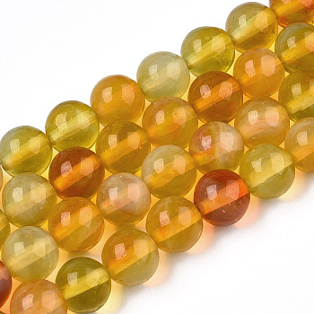 Glass Round Beads Strands, Imitation Stones, Round, Orange, 8~8.5x8mm, Hole: 1mm, about 46~52pcs/strand, 14.17''~15.35''(36~39cm)