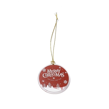 Christmas Theme Acrylic Pendant Decoration, Nylon Cord Hanging Decoration, Flat Round, Word, 190~205mm
