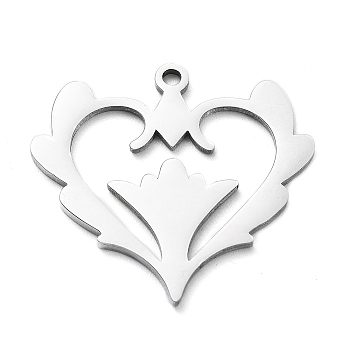 304 Stainless Steel Pendants, Laser Cut, Heart Charm, Stainless Steel Color, 22x23.5x1mm, Hole: 1.5mm