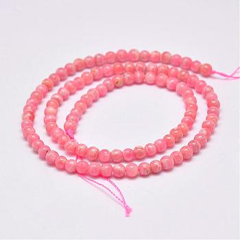 Natural Argentina Rhodochrosite Beads Strands, Round, 4mm, Hole: 1mm, about about 103pcs/strand, 15.2 inch(38.7cm)