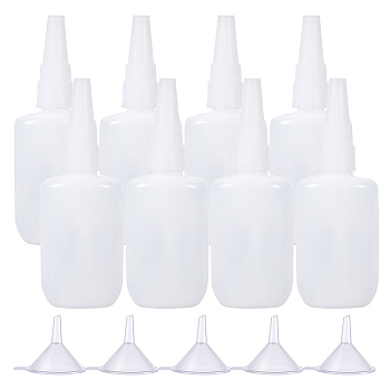 Plastic Glue Bottles Sets, Bottle Caps Through-hole, with Transparent Funnel Hopper, White, 13.1cm, Capacity: 50g, 10pcs/set