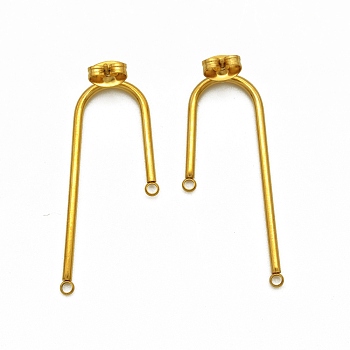 304 Stainless Steel Stud Earring Finding, with Loop and Ear Nuts, Arc, Golden, 37x15x1.5mm, Hole: 1.6mm, Pin: 0.8mm