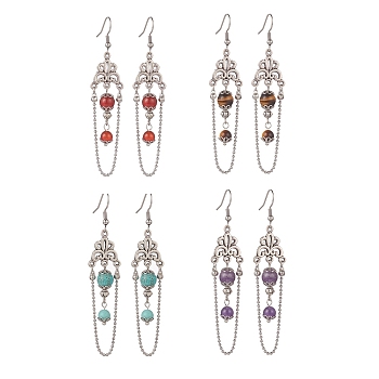 Gemstone Dangle Earrings, with Natural Cultured Freshwater Pearl and 316 Surgical Stainless Steel Earring Hooks, 80.5mm, Pin: 0.7mm, 4pcs/set