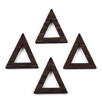 Natural Wenge Wood Pendants, Undyed, Triangle Frame Charms, Coconut Brown, 32.5x28.5x3.5mm, Hole: 1.4mm