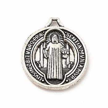 Tibetan Style Alloy Pendants, Flat Round The Exorcism of Emily Rose, Antique Silver, 15x13x1.5mm, Hole: 1mm
