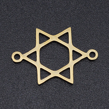 201 Stainless Steel Links connectors, Laser Cut, Hollow, for Jewish, Star of David, Golden, 13.5x20x1mm, Hole: 1.4mm