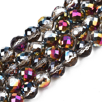 Electroplate Translucent Glass Beads Strands, AB Color Plated, Half Plated, Faceted, Strawberry, Peru, 6x6mm, Hole: 1.4mm, about 100pcs/strand, 24.02 inch(61cm)