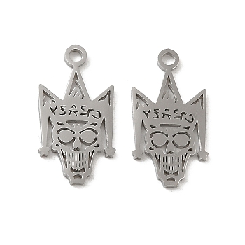 304 Stainless Steel Pendants, Laser Cut, Devil Skull Charm, Stainless Steel Color, 18x9.5x1mm, Hole: 1.5mm