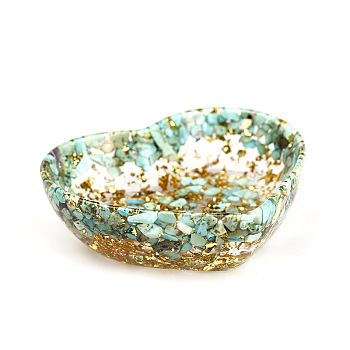 Resin Home Display Decorations, with Synthetic Turquoise Chips and Gold Foil Inside, Heart Plate, 77x70x20mm