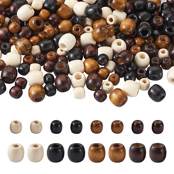 Cheriswelry Dyed Natural Wood Beads, Barrel, Lead Free, Mixed Color, 16x16~17mm, Hole: 8mm, 240pcs/bag