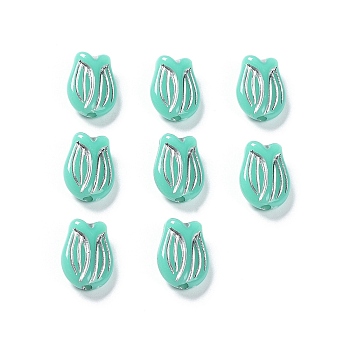 Plating Opaque Acrylic Beads, Metal Enlaced, Tulip, Aquamarine, 16x11.5x7mm, Hole: 2mm, about 670pcs/500g