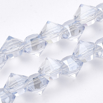 Electroplated Glass Beads Strands, Pearl Luster Plated, Faceted, Diamond, Alice Blue, 6x5mm, Hole: 1mm, about 100pcs/strand, 17.12 inch