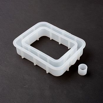Rectangle Display Holder Silicone Molds, for Test Tube of Water Planting, Resin Casting Molds, White, 158x121x32mm, Inner Diameter: 108x144mm, Hole: 17mm & 21x19mm, 2pcs/set