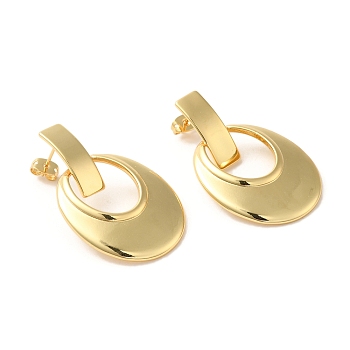 Real 18K Gold Plated Brass Dangle Stud Earrings, Long-Lasting Plated, Cadmium Free & Lead Free, Oval, 42.5x26mm