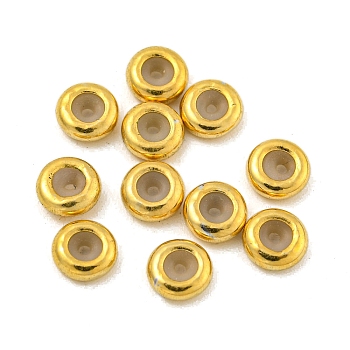 925 Sterling Silver Beads, with Rubber, Slider Stopper Beads, Rondelle, Real 18K Gold Plated, 7x3.5mm, Hole: 2mm