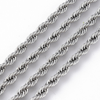 304 Stainless Steel Rope Chain Necklaces for Men Women, with Lobster Claw Clasps, Stainless Steel Color, 25.8 inch(65.5cm)