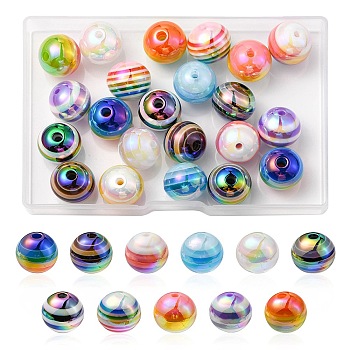 22Pcs 11 Colors Stripe Resin Beads, AB Color, Rondelle, Mixed Color, 15.5~16x13.5~14.5mm, Hole: 2.5~3.5mm, 2pcs/color