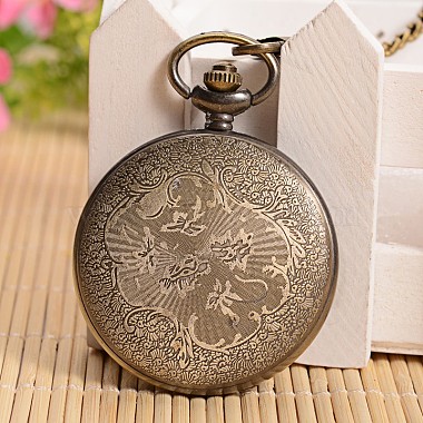 Openable Flat Round with Dragon Alloy Glass Pendant Pocket Watch(WACH-L024-10)-3
