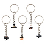 5Pcs Resin Keychains, with Iron Rings, Halloween Theme, Platinum, Mixed Color, 66~72mm(KEYC-FS00035-01)