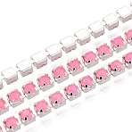 Iron Rhinestone Cup Chains, with Spool, Silver, Hot Pink, 2~2.5x2~2.5x2~2.5mm, about 30.00 Feet(9.14m)/Roll(CH-T006-01A-13)