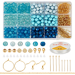 DIY Brass & Glass Beads Bracelets/Earring Making Kits, Blue, 2~40x0.8~5x0.1~9mm, Hole: 1~1.6mm(DIY-FG0006-75)