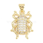 Brass Micro Pave Cubic Zirconia Pendants, Insect Charms, Clear, Golden, 22x17x4mm, Hole: 4x3mm(KK-A297-01G)