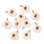 Natural White Jade Pendants, Rhombus Charms with Brass Micro Pave Cubic Zirconia Findings, Long-Lasting Plated, Rack Plating, Real 18K Gold Plated, Cadmium Free & Lead Free, 20.5~21x16x5.5mm, Hole: 2.5mm(G-H328-06G-C11)