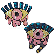 2Pcs 2 Style Iron on/Sew on Sequin Cloth Patches, Costume Accessories, Glittered Appliques, Evil Eye, Mixed Color, 225~320x285~325x1mm, 1pc/style(PATC-CA0001-08)