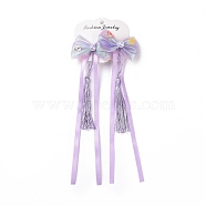 Bowknot Long Ribbon Alligator Hair Clip, with Random Color Tassels, Hanfu Hair Accessories for Teens Girls Gifts, Plum, 213~220x57~60x15~16mm, 2pcs/card(PHAR-D013-03E)