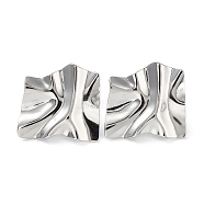 304 Stainless Steel Textured Square Ear Studs for Women, Stainless Steel Color, 27.5x29mm(EJEW-P234-05P)