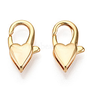 Brass Heart Lobster Claw Clasps, for Jewelry Making, Real 18K Gold Plated, 14x8x3.5mm, Hole: 3x1.2mm(X-KK-N254-14G)