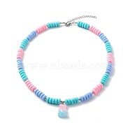 Polymer Clay Beaded Necklaces, with Resin Bear Pendants, Sky Blue, 16.34 inch(415mm)(NJEW-JN03585-05)