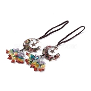 Natural Tourmaline Moon with Mixed Gemstone Chips Tassel Pendant Decorations, with Rack Plating Red Copper Plated Brass Findings, Cadmium Free & Lead Free, 205~208mm(G-L524-07R-A07)