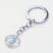 Alloy Keychain, with Larimar Beads, Platinum and Antique Silver, 85mm(KEYC-JKC00107-01)