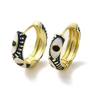 Horse Eye Real 18K Gold Plated Brass Hoop Earrings, with Enamel, Prussian Blue, 22~22.5x6mm(EJEW-Q797-07G-06)