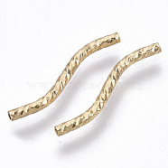 Brass Tube Beads, Curved Tube Noodle Beads, Curved Tube, Nickel Free, Faceted, Real 18K Gold Plated, 20x3x2mm, Hole: 0.7mm(KK-N231-57-NF)
